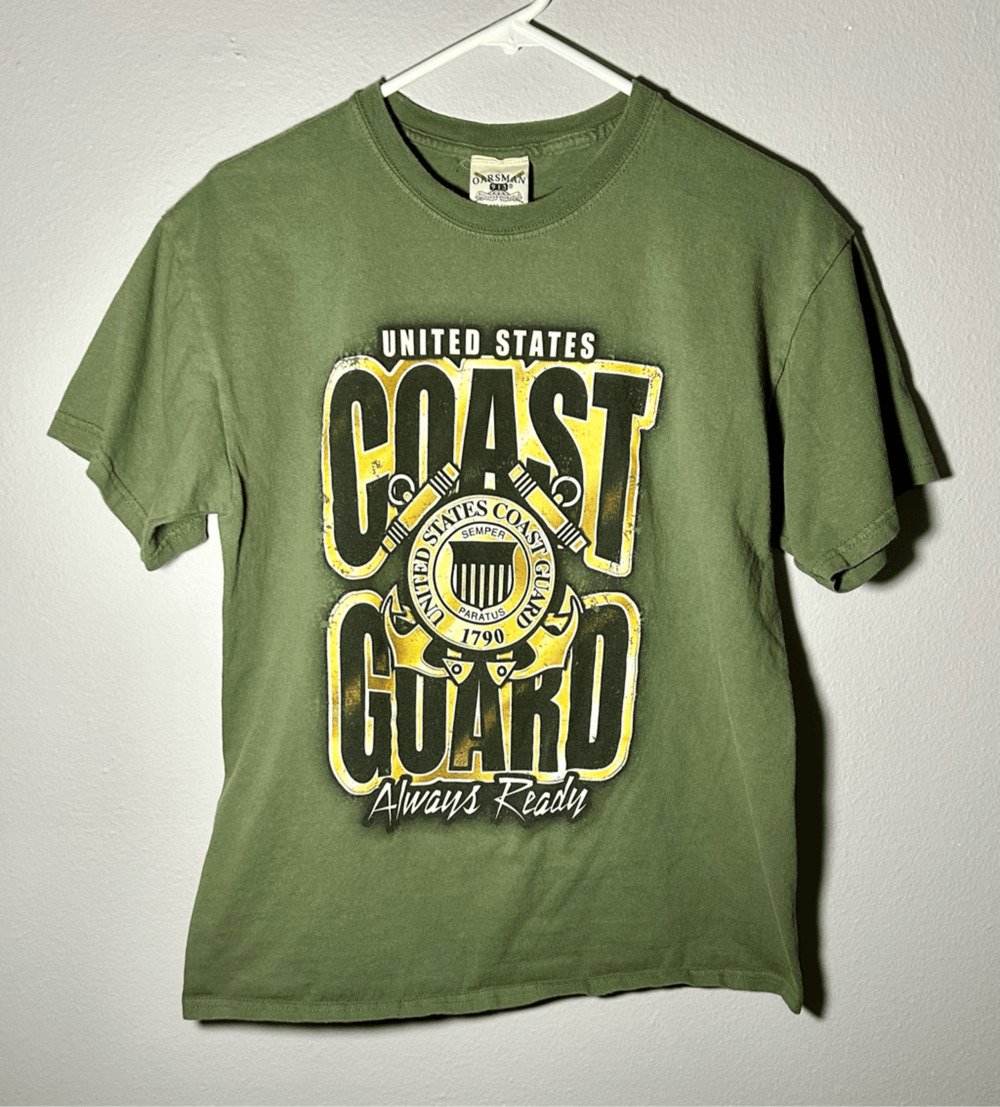 Vintage United States Coast Guard USCG Always Ready Green Oarsman T-Shirt Sz M